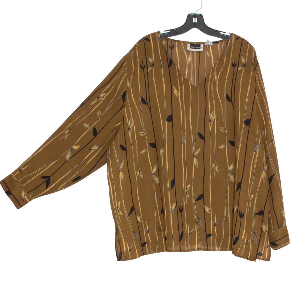 Maggie Barnes 90s Boho Flowy Brown Nature Cottagecore Plus Size 24W Top Earthy